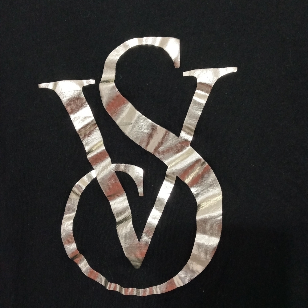 Victoria's Secret Golden Shimmer Logo Lettering Short sleeve Basic T Shirt